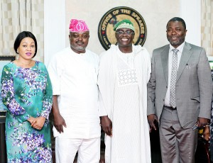 L-R: Member, Lagos State House of Assembly, Princess Adefunmilayo Tejuoso; Assembly Speaker, Rt. Hon. Mudashiru Obasa; ex-Deputy Governor of the State, Otunba Femi Pedro; and another member of the House, Hon Sikiru Adebayo Osinowo when Pedro visited the Assembly on Monday.