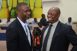 (L-R) Toks Modupe, Chief Consultnt, TPT International; and Patrick Olowokere, Corporate Communications/Brand PR Manager, Nigerian Breweries Plc