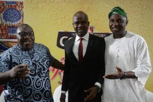 (L-R) Sikiru Ayinde Agboola (a.k.a SK Sensation), Chairman, National Project Committee of the Fuji Musicians Association of Nigeria; Emmanuel Agu, Portfolio Manager, Mainstream Lager & Stout Brands; Nigerian Breweries Plc; and Olawale Obadeyi, a notable Fuji analyst and Poet