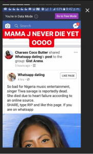 OrijoReporter.com, Tiwa Savage death rumour