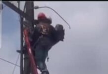 DEATH SCARE AT GBAGADA! IKEDC WORKER RESCUED FROM POWER POLE