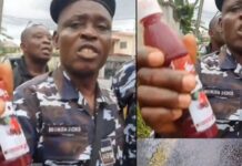VIDEO: POLICE, MAN CLASH OVER NAFDAC NUMBER ON ZOBO DRINKS